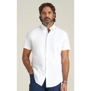 American Tall Short Sleeve Traveler Stretch Button Shirt White Mens Large XT New